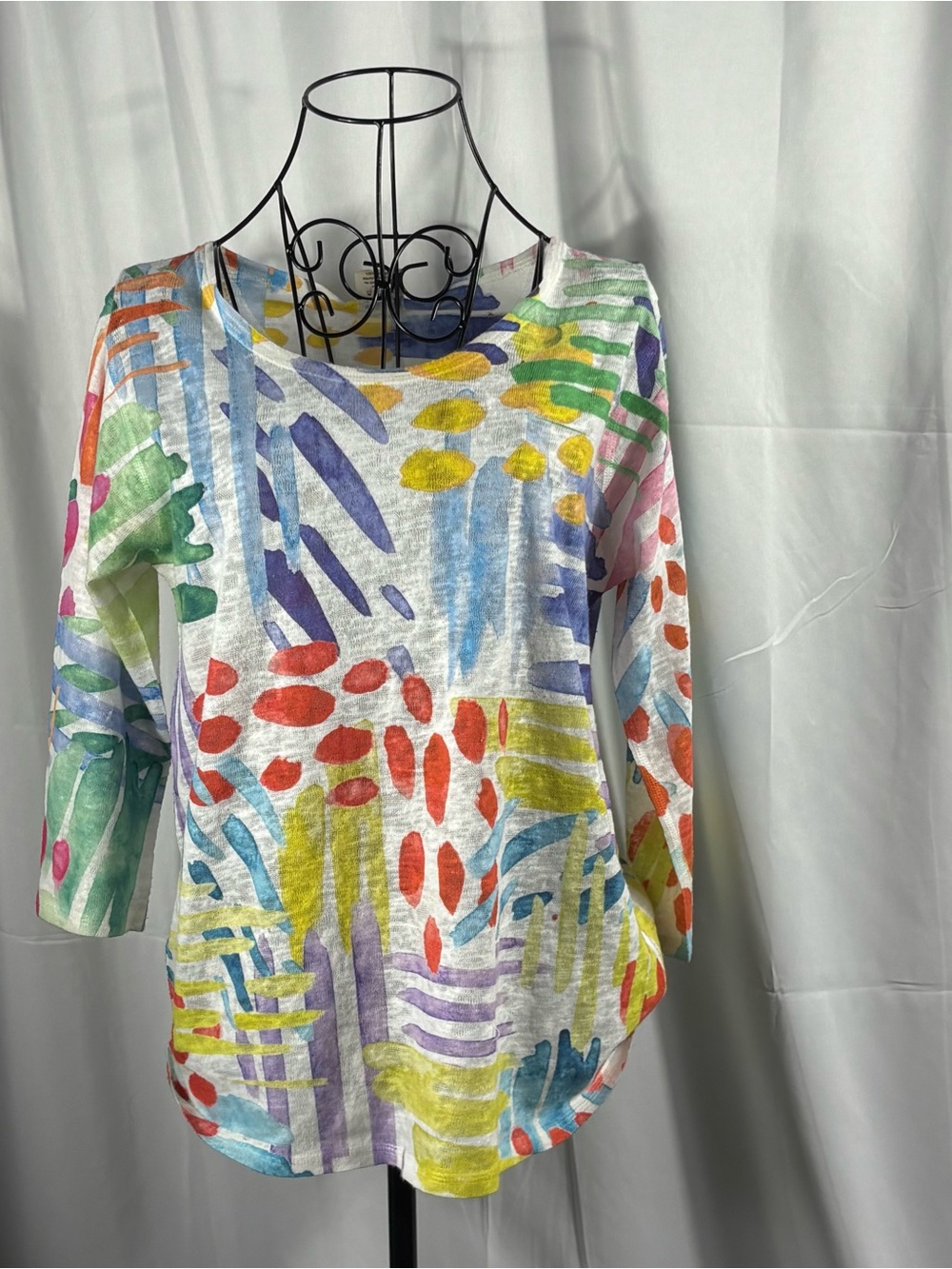Abstract Watercolor Print Long Sleeve Tee - Multicolor